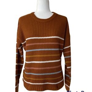 Pink Rose Caramel Brown Sweater Woman’s  Size Large Crew Neck